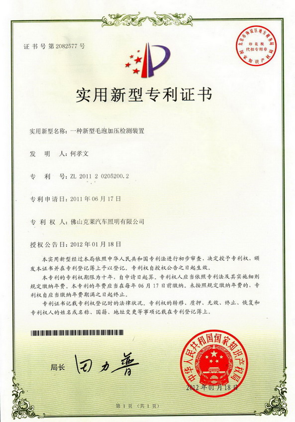 新型毛泡加压检测装置专利